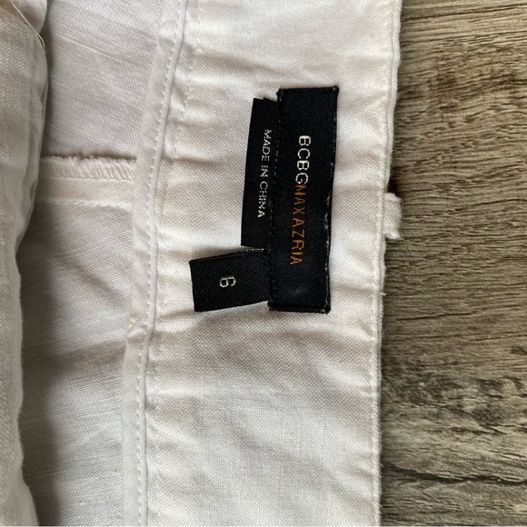 BCBG MaxAzria White Linen Cotton Blend Wide Leg Pant Size 6 - Picture 4 of 9